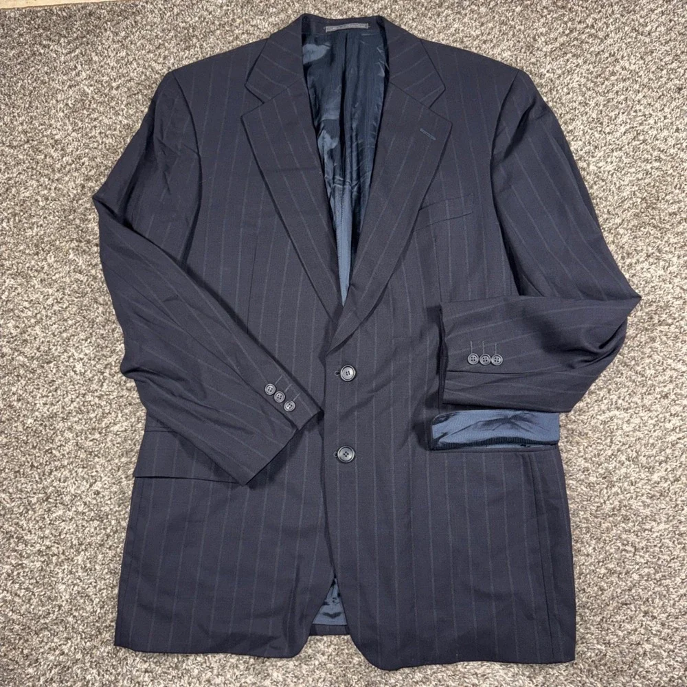 Ermenegildo Zegna Soft Mens 44L Navy Blue Pinstripe Wool Blazer Sport Coat
